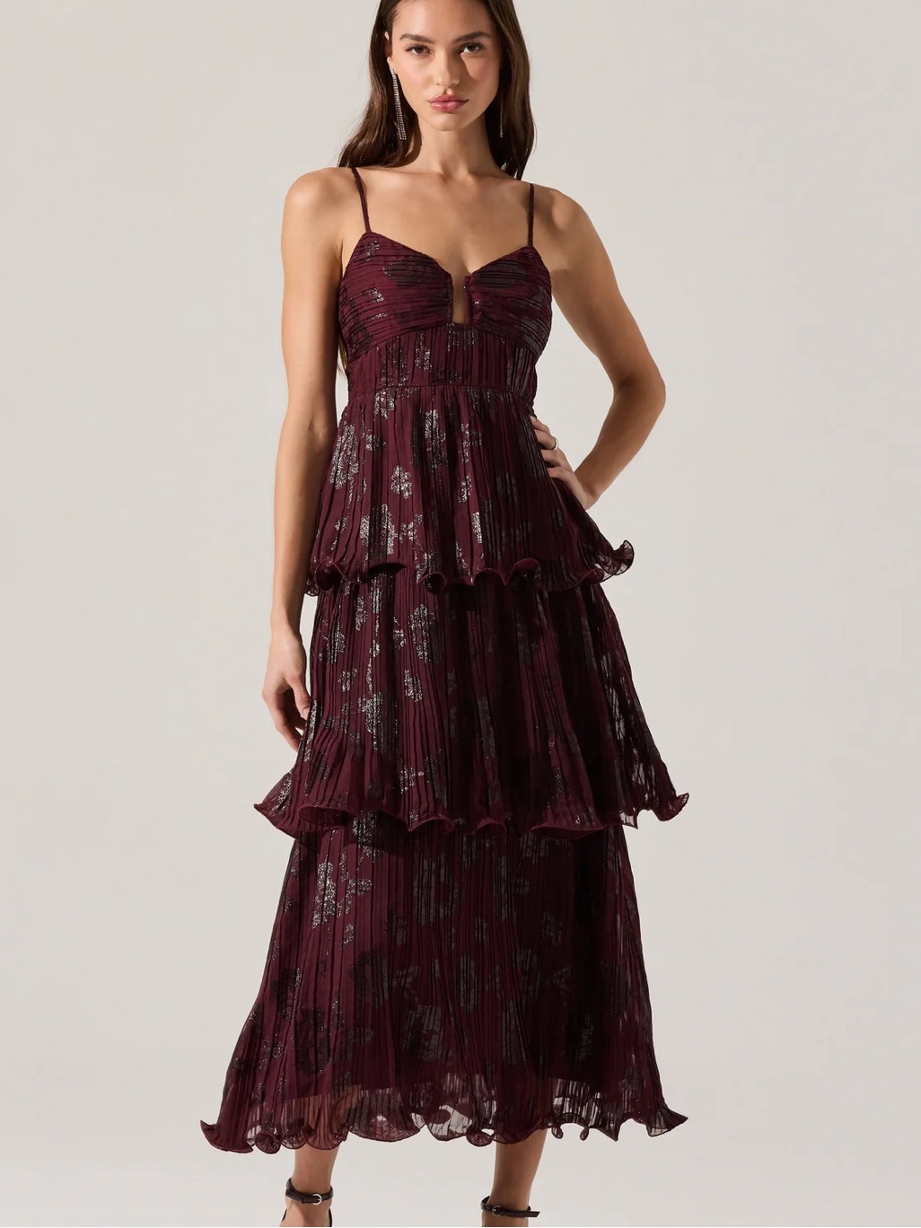Nwt Astr The Label Lupin Pleated Maxi Dress In Wine Floral
